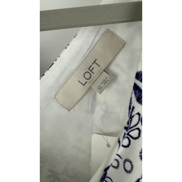 Loft Floral Cutout Back Mini Dress Square Neck Womens 12 New Blue White - Picture 11 of 14